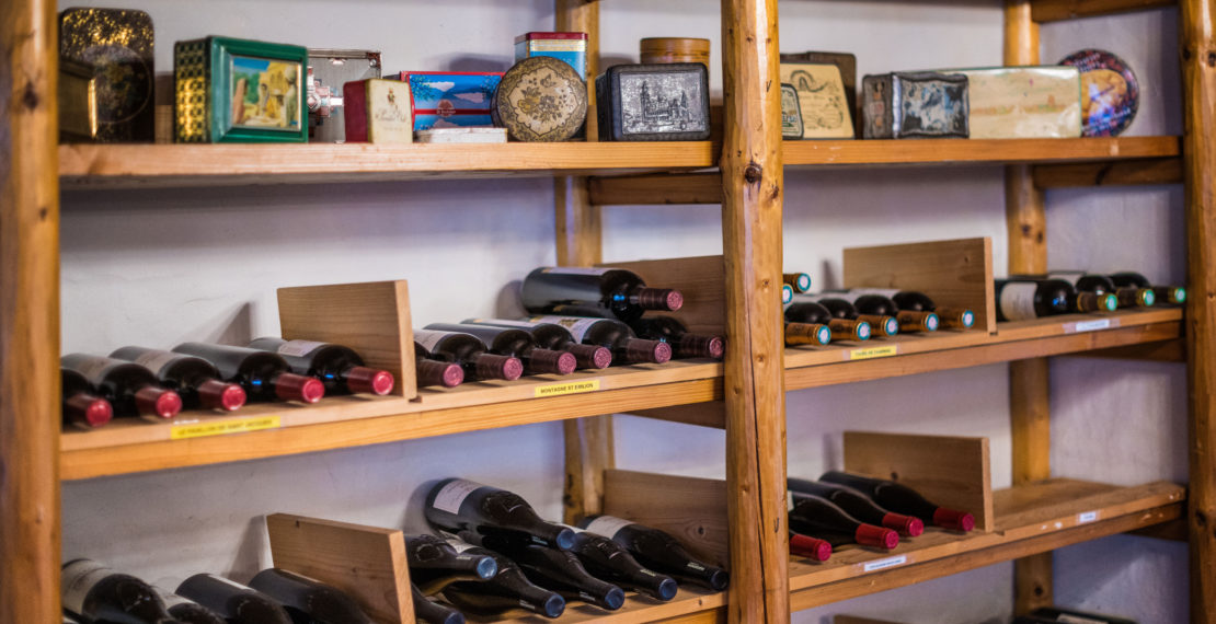 Bottles of wine on shelves