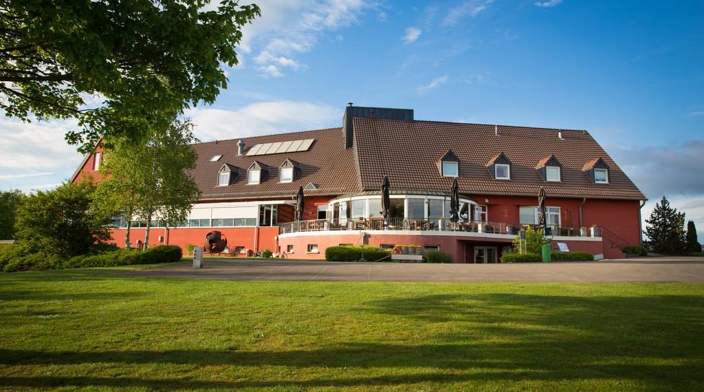 Building in front of a golf course